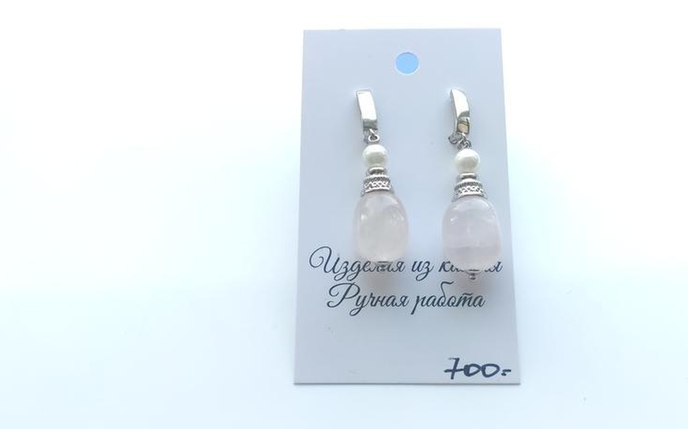 Серьги из розового кварца ар-11